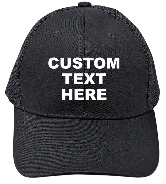 Black Mesh Back Personalized Text Embroidered Unisex Baseball Cap, Adjustable Hat, Custom Text
