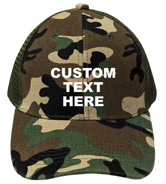 Camouflage Mesh Back Personalized Text Embroidered Unisex Baseball Cap, Adjustable Hat, Custom Text