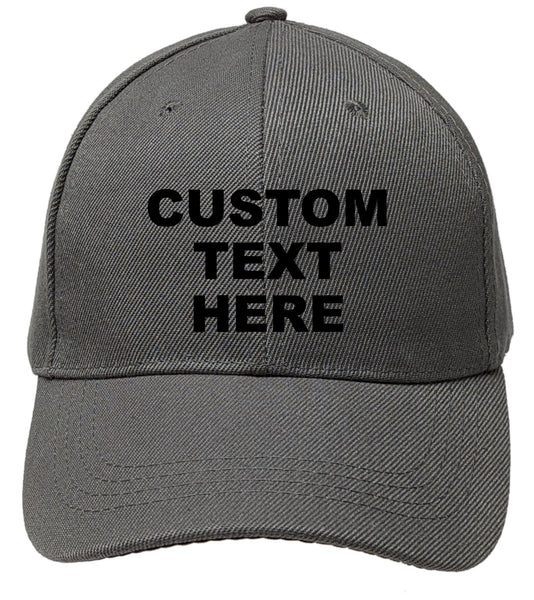 Charcoal Personalized Text Embroidered Unisex Baseball Cap, Adjustable Hat, Custom Text