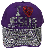 "I LOVE JESUS" Bling Rhinestones Purple Baseball Cap Curved Visor Hat