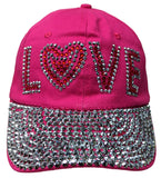 "LOVE" Bling Rhinestones Pink Baseball Cap Curved Visor Hat