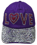 "LOVE" Bling Rhinestones Purple Baseball Cap Curved Visor Hat