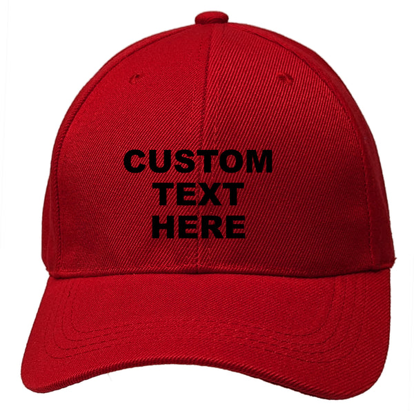Red Personalized Text Embroidered Unisex Baseball Cap, Adjustable Hat, Custom Text