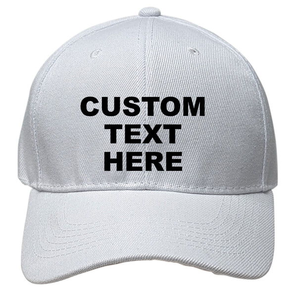 White Personalized Text Embroidered Unisex Baseball Cap, Adjustable Hat, Custom Text