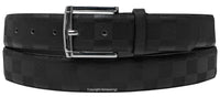 Black Embossed Checkers Bonded Leather Belt with Silver Chrome Belt Buckle