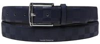Navy Embossed Checkers Bonded Leather Belt with Silver Chrome Belt Buckle