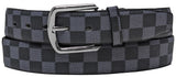 Gray Checkers Designer Leather Belt with Silver Chrome Metal Buckle