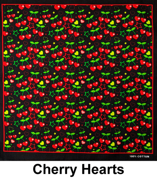 Cherry Hearts Design Print Cotton Bandana (22 inches x 22 inches)
