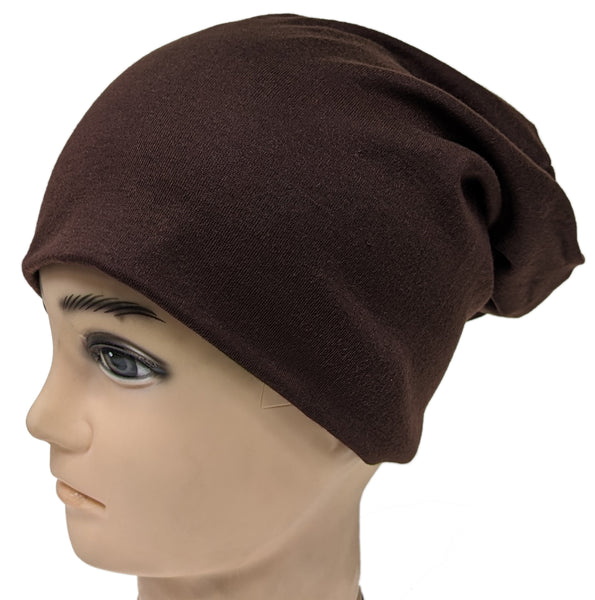 Brown Cotton Blend Beanie Hat