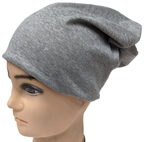 Grey Cotton Blend Beanie Hat