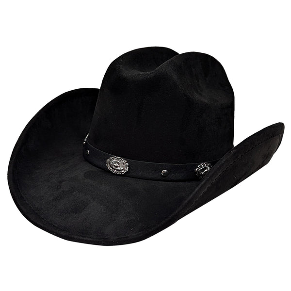 Black Metal Accents Fedora Western Cowboy Upturn Wide Brim Hat