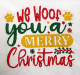 WE WOOF YOU A MERRY CHRISTMAS Embroidered Cotton Designs Dog Bandana Scarf Size XL