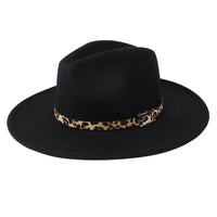 Black / Pink Leopard Band Fedora Panama Upturn Wide Brim Cotton Blend Felt Hat (Copy)