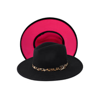 Black / Pink Leopard Band Fedora Panama Upturn Wide Brim Cotton Blend Felt Hat (Copy)