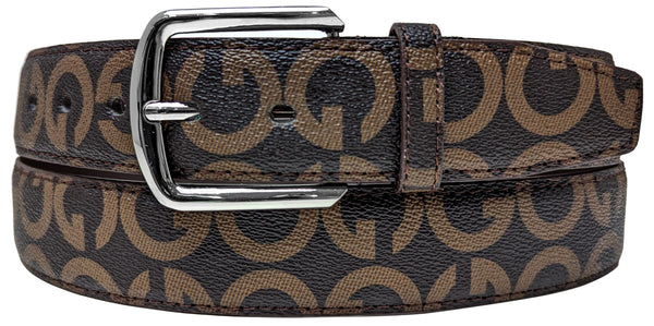 Dark Brown G Logo Style Designer Leather Belt with Silver Chrome Metal Buckle