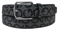 Charcoal G Logo Style Designer Leather Belt with Silver Chrome Metal Buckle