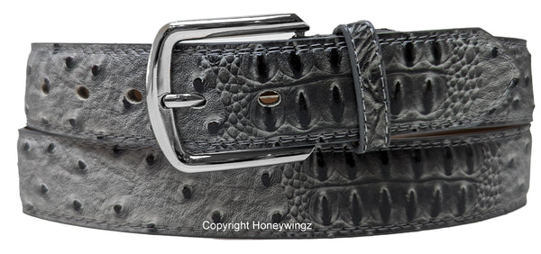 Men Gray Black Faux Crocodile Alligator Skin Leather Belt