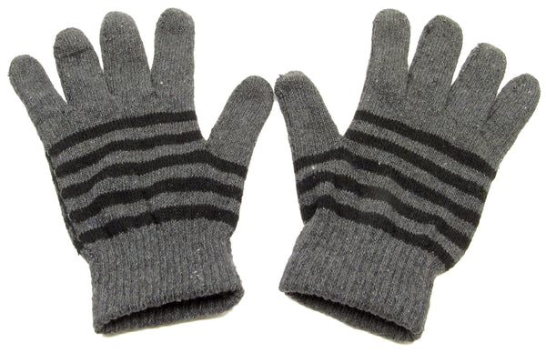 Stripes - Charcoal Black Knitted Winter Warm Stretch Gloves One Size