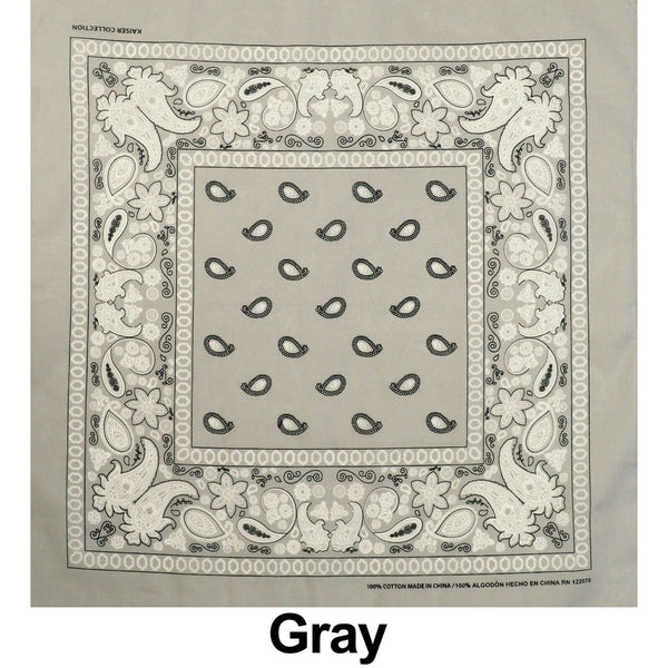 Gray Paisley Print Designs Cotton Bandana (22 inches x 22 inches)
