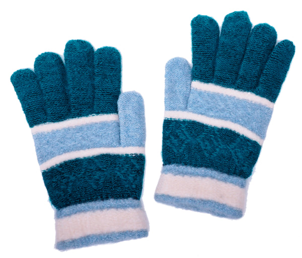 Green Light Blue Knitted Winter Warm Stretch Gloves One Size