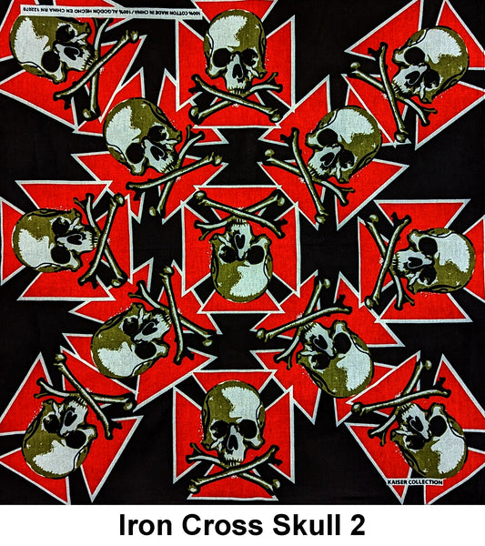 Iron Cross Skulls 2 Design Print Cotton Bandana (22 inches x 22 inches)