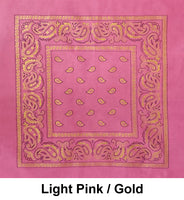 Light Pink / Gold Paisley Design Print Cotton Bandana (22 inches x 22 inches)