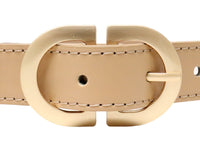 Beige Ladies Designer Style Stitch Leather Belt Gold Belt Buckle