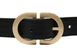 Black Ladies Designer Style Stitch Leather Belt Gold Belt Buckle