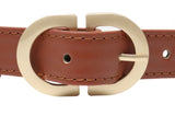Brown Ladies Designer Style Stitch Leather Belt Gold Belt Buckle