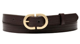 Dark Brown Ladies Designer Style Stitch Leather Belt Gold Belt Buckle