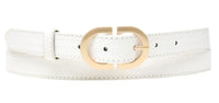 White Ladies Designer Style Stitch Leather Belt Gold Belt Buckle