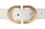 White Ladies Designer Style Stitch Leather Belt Gold Belt Buckle