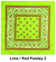 Lime Red Paisley 2 Print Designs Cotton Bandana (22 inches x 22 inches)