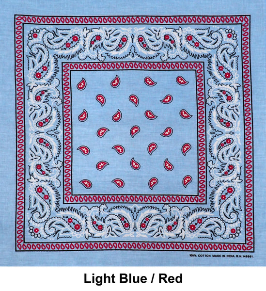 Light Blue / Red Paisley Design Print Cotton Bandana (22 inches x 22 inches)