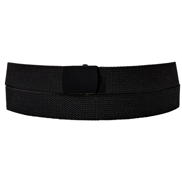 Matte Black Buckle Black Adjustable Canvas Web Belt With Metal Buckle 32" to 72"