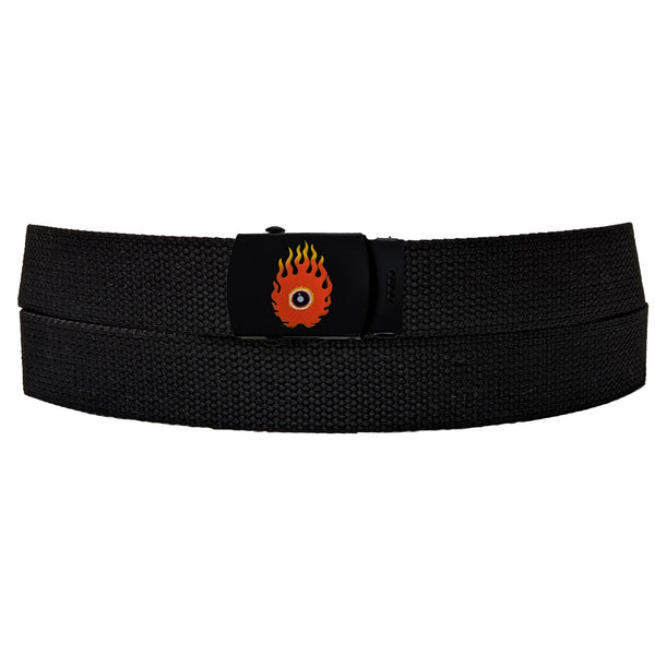 Flame Style 3 Black Adjustable Canvas Web Belt With Metal Buckle 32" to 72"