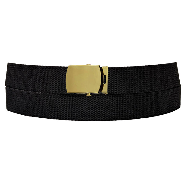 Gold Buckle Black Adjustable Canvas Web Belt With Metal Buckle 32" to 72"