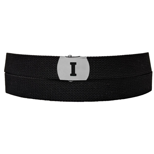 Initial I Buckle Black Adjustable Canvas Web Belt With Metal Buckle 32" to 72"