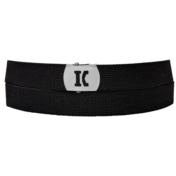 Initial K Buckle Black Adjustable Canvas Web Belt With Metal Buckle 32" to 72"