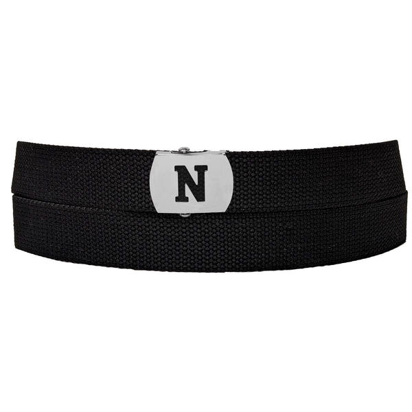 Initial N Buckle Black Adjustable Canvas Web Belt With Metal Buckle 32" to 72"