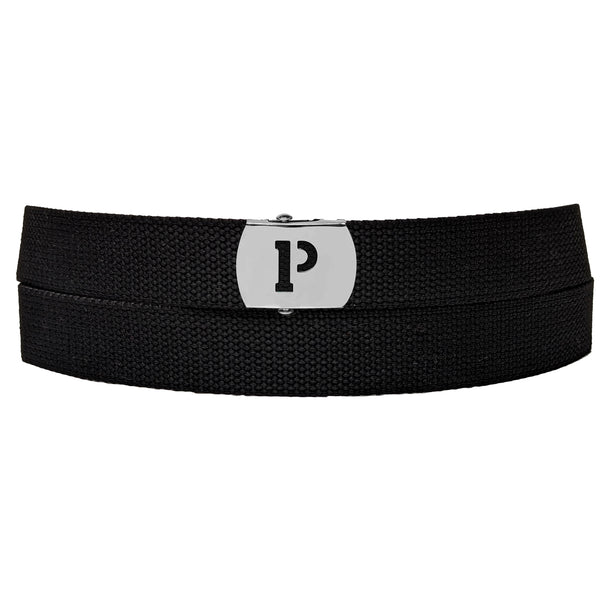 Initial P Buckle Black Adjustable Canvas Web Belt With Metal Buckle 32" to 72"
