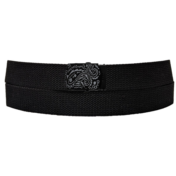Black Paisley Buckle Black Adjustable Canvas Web Belt With Metal Buckle 32" to 72"