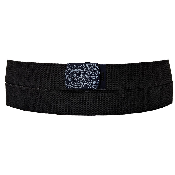 Navy Paisley Buckle Black Adjustable Canvas Web Belt With Metal Buckle 32" to 72"