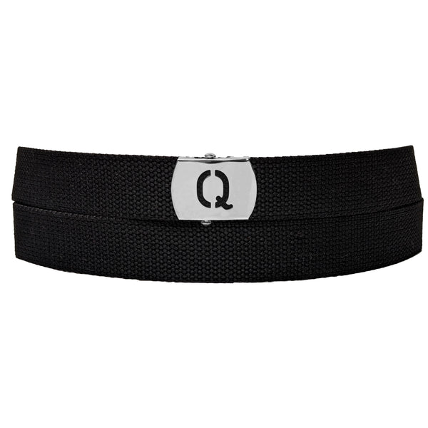 Initial Q Buckle Black Adjustable Canvas Web Belt With Metal Buckle 32" to 72"