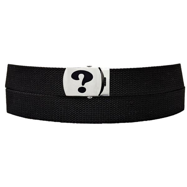 Question Mark Buckle Black Adjustable Canvas Web Belt With Metal Buckle 32" to 72"
