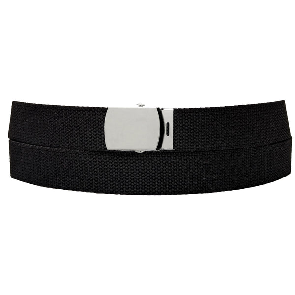 Silver Chrome Buckle Black Adjustable Canvas Web Belt With Metal Buckle 32" to 72"