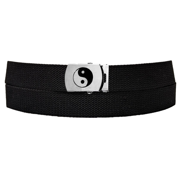 Yin Yan Buckle Black Adjustable Canvas Web Belt With Metal Buckle 32" to 72"