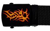 Flame Style 2 Black Adjustable Canvas Web Belt With Metal Buckle 32" to 72"