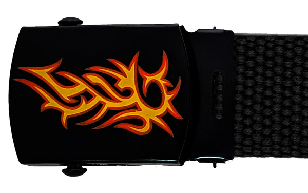 Flame (Style 2) Matte Black Metal Buckle for Web Belt