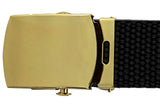 Gold Buckle Black Adjustable Canvas Web Belt With Metal Buckle 32" to 72"